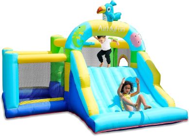 AirMyFun Bounce House with Blower, Inflatable Jump Bouncy Castle for Kids, with Wide Slide, Ball Pool for Backyard Play & Party Fun